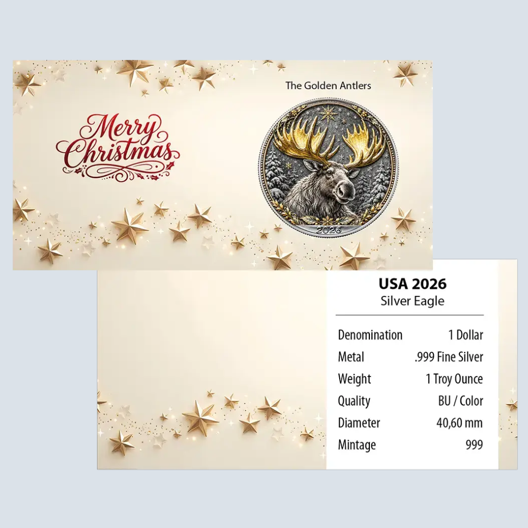 ORDER/PAYMENT Due Date 10/25/26. 2026 U.S. Eagle The Golden Antlers Edition 1 oz Silver Coin