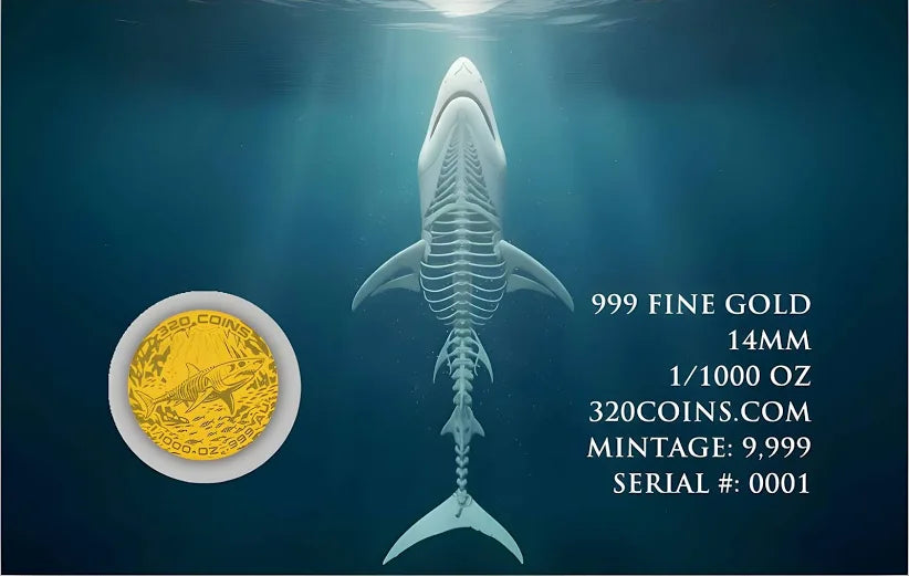 Un-Dead Shark 1/1000 oz .999 Fine Gold (Serial # Varies)