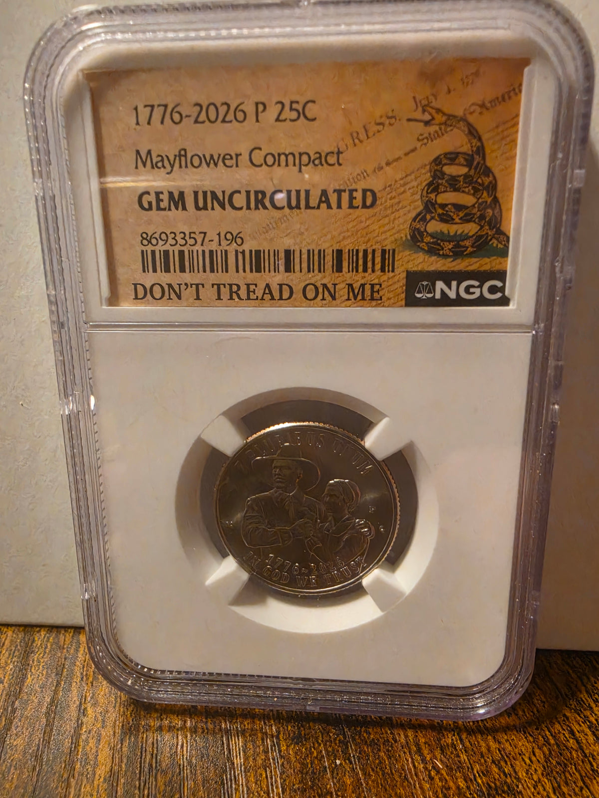 1776-2026-P 25c Mayflower Compact Gem Uncirculated NGC