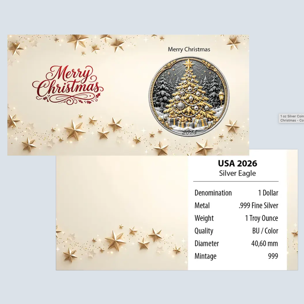 ORDER/PAYMENT Due Date	10/25/26.                                                2026 U.S. Eagle Merry Christmas '26 Edition 1 oz Silver Coin