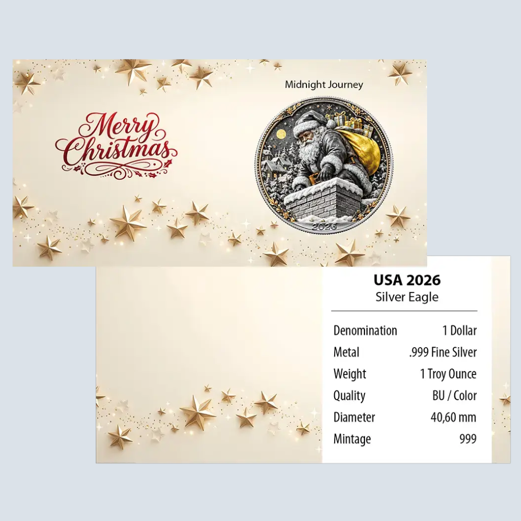 ORDER/PAYMENT Due Date	10/25/26.                                               2026 U.S. Eagle Santa's Midnight Journey Edition 1 oz Silver Coin