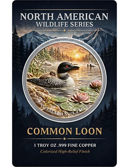 COMMON LOON North American Wildlife UHR Colorized 1 Oz Copper Medal Card 2026