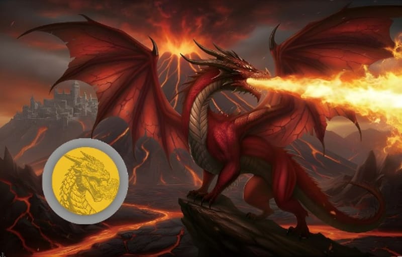 Fire Dragon 1/1000 oz Gold Collectible in Presentation Card with C.O.A