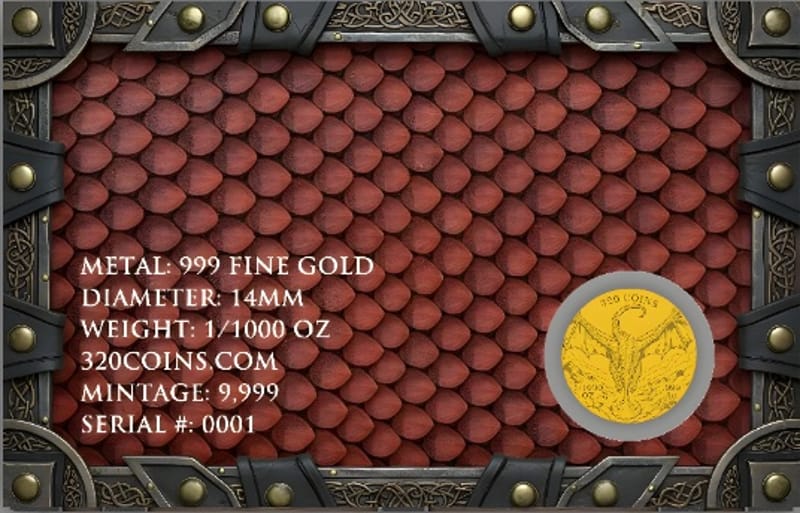 Fire Dragon 1/1000 oz Gold Collectible in Presentation Card with C.O.A