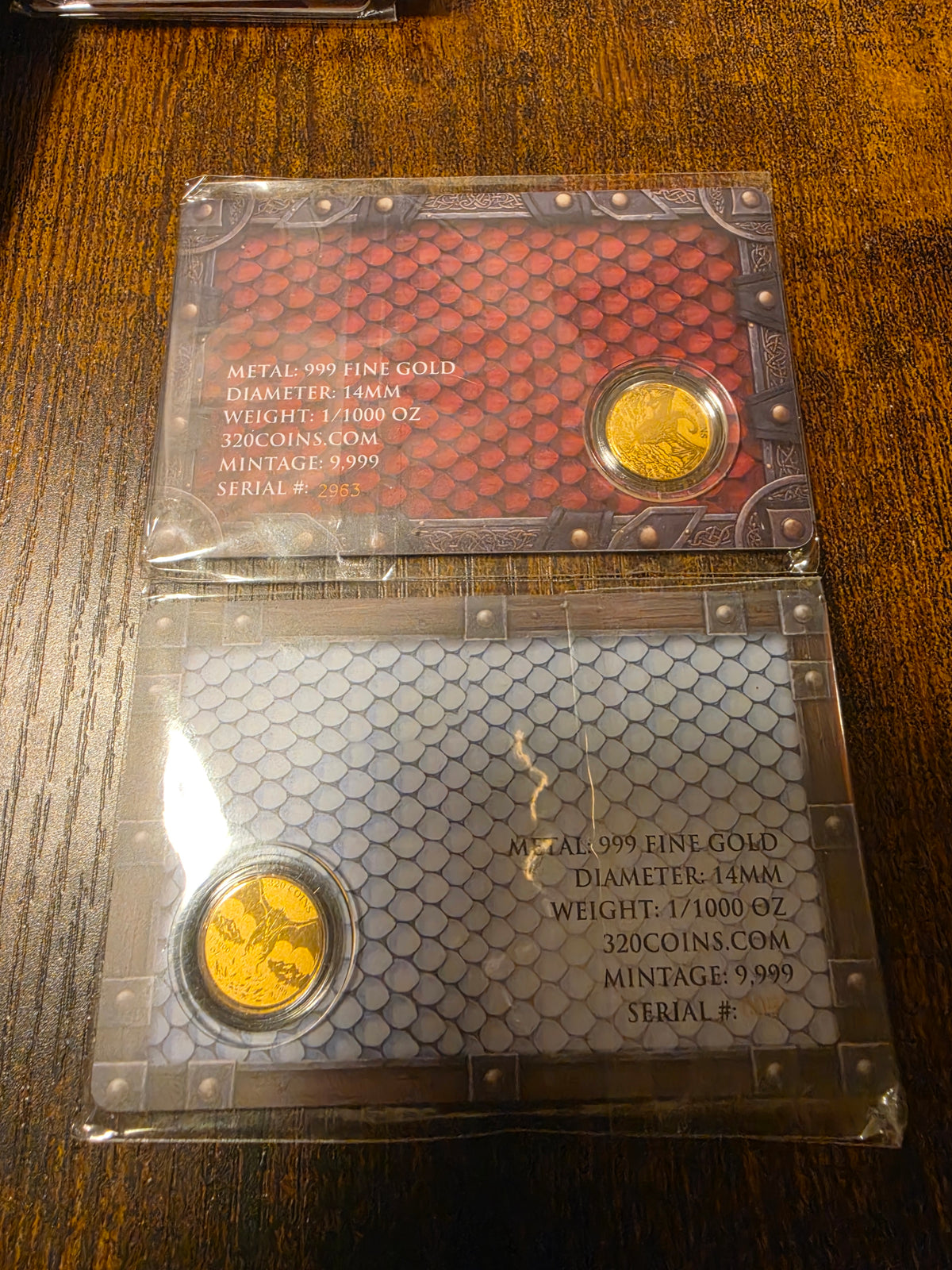 BUNDLE 320 Coins Fire & Ice Dragons 1/1000 oz Gold Coins Encapsulated  Card W/coa