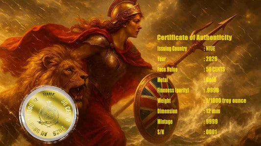 1/1000 Oz Gold Coin in Card 2026 Britannia Card Collectible