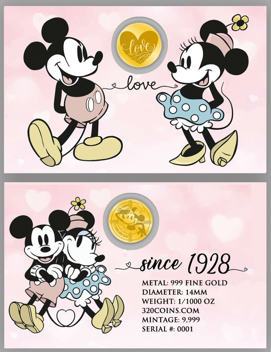 Mickey and Minnie Love 1/1000 999 Fine Gold