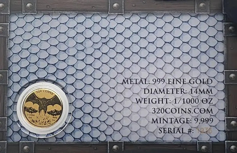 BUNDLE 320 Coins Fire & Ice Dragons 1/1000 oz Gold Coins Encapsulated  Card W/coa