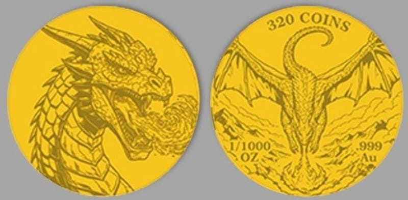 Fire Dragon 1/1000 oz Gold Collectible in Presentation Card with C.O.A