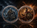 DuoStack Viking vs Spartan 2x1 oz copper medal set housed in a capsule