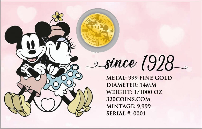 Mickey and Minnie Love 1/1000 999 Fine Gold